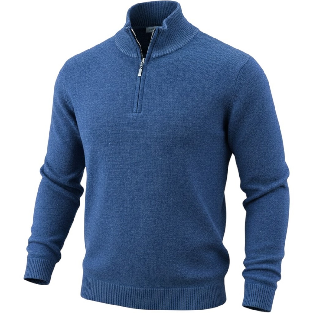 Mens Classic Quarter Zip Sweater Blue 100% Merino Wool‎ XXL Johnston & Murphy